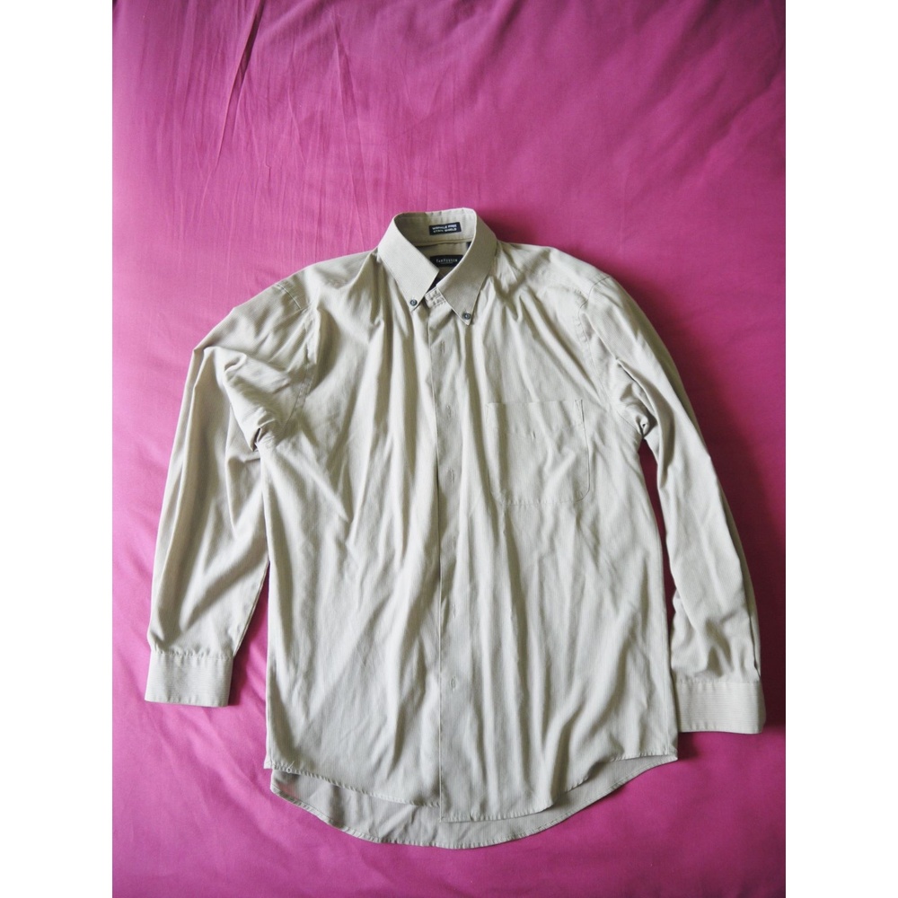Button-Down Shirt Men's Tan EUC Pinstripe